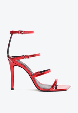 Sandália Salto Alto Skylar Couro Metalizada Vermelha