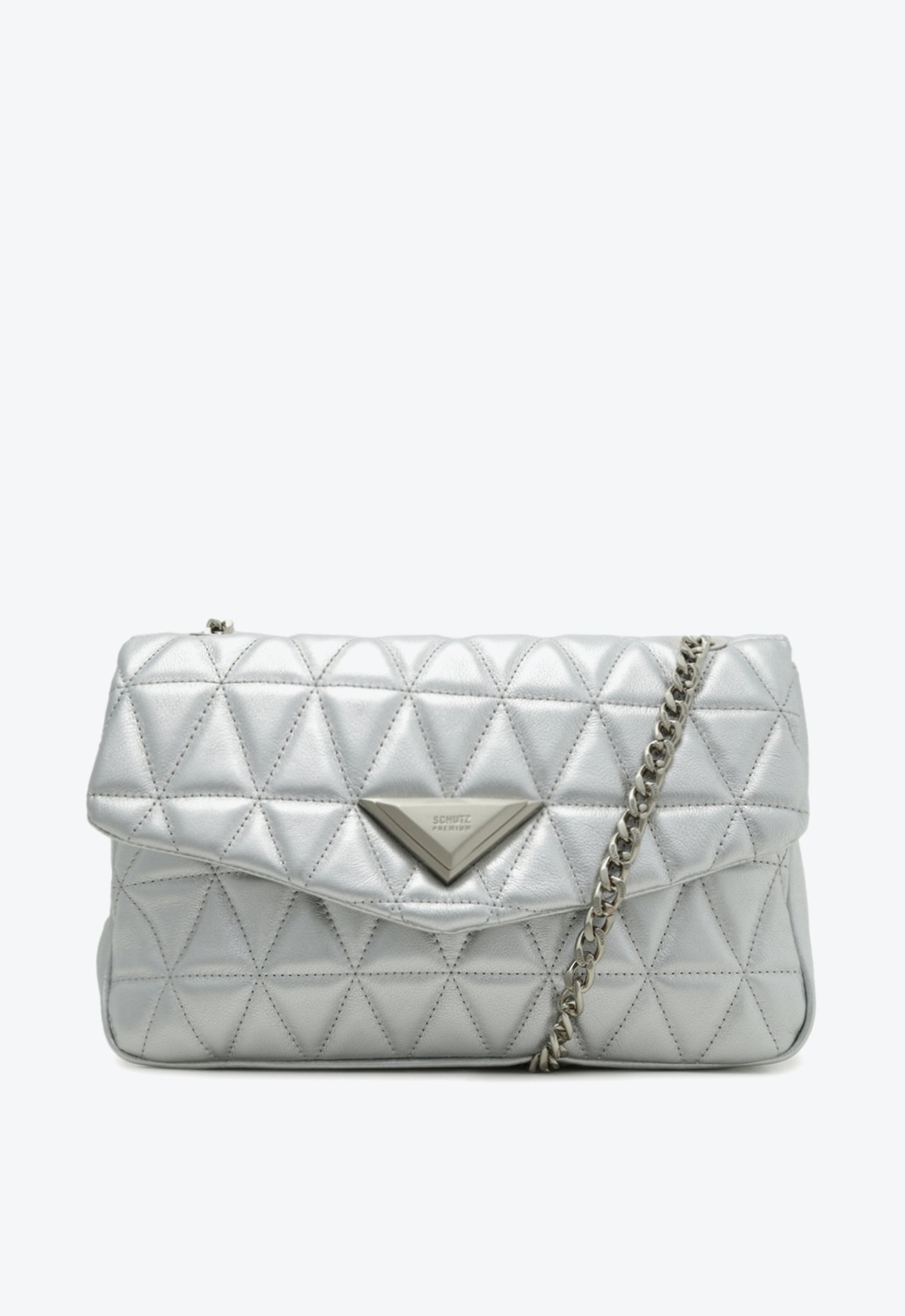 Vista 2 Bolsa Grande Tiracolo 944 Matelassê Couro Prateada Schutz Prata Schutz Prata