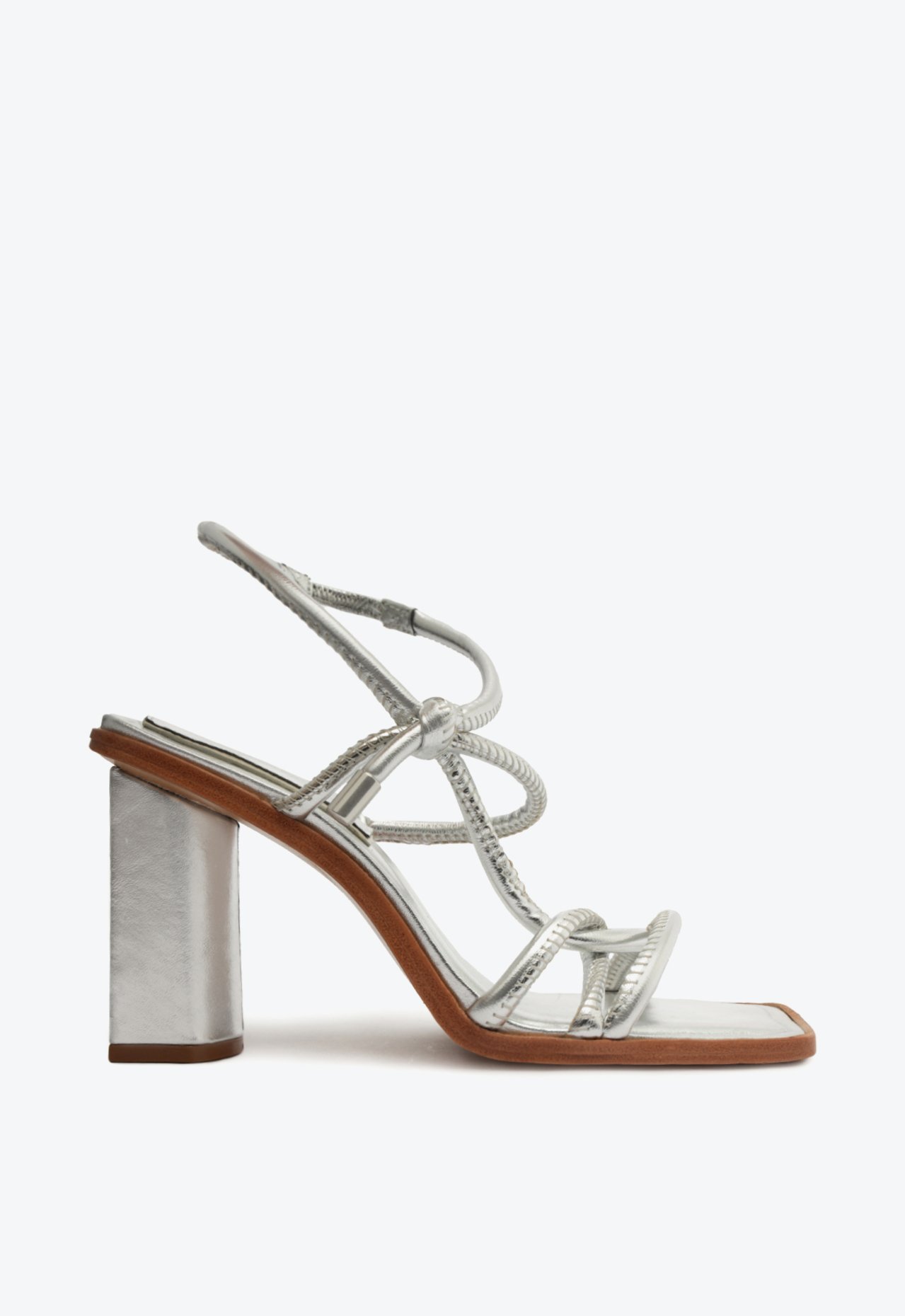 Sandália Salto Alto Bloco Entrelaçada Prata | Schutz