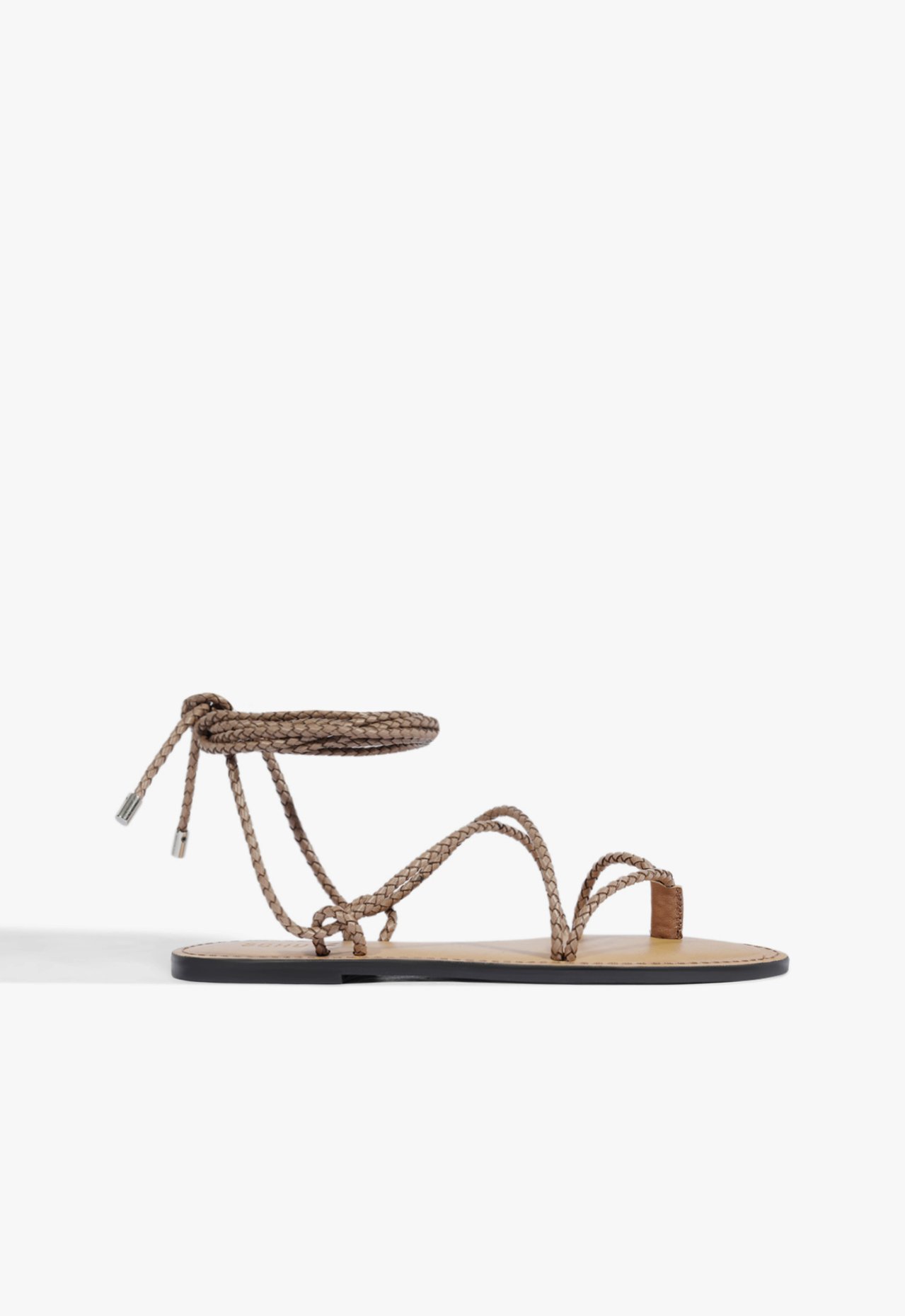 Sandália Rasteira Couro Amarração Marrom | Schutz