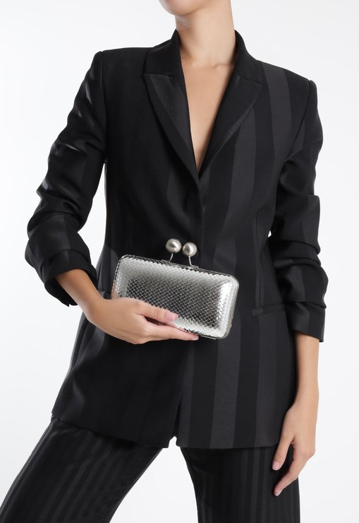 Bolsa Clutch Pequena Couro Prateada