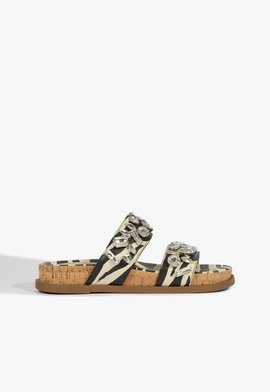 Sandália Papete Cortiça Couro Zebra