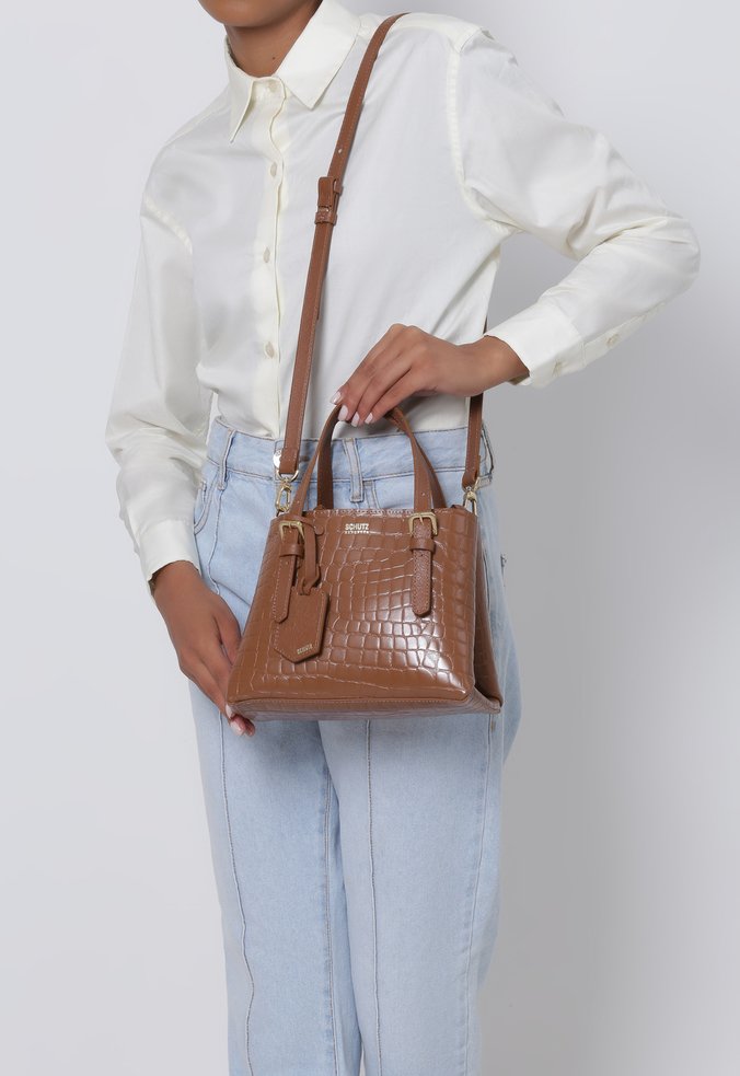 Bolsa Mini Tote Alisson Couro Croco Marrom