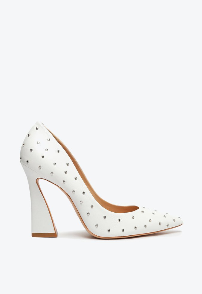 Sapato Scarpin Salto Bloco Branco Predras Coloridas