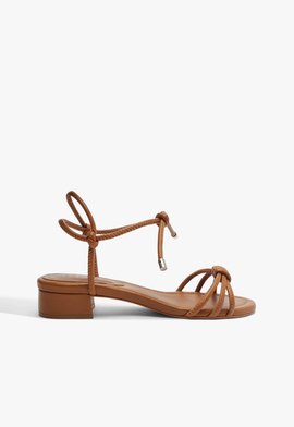 Sandália Salto Bloco Tiras Marrom