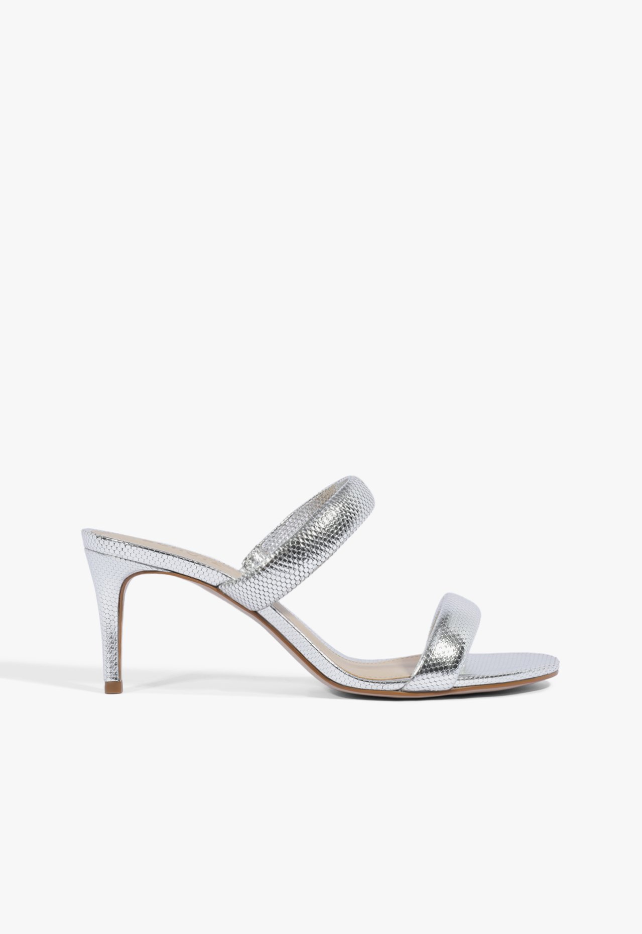 Sandália Mule Salto Médio Couro Tiras Prata | Schutz