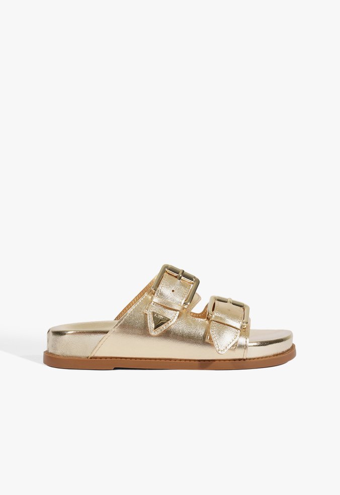 Sandália Papete Aurora Couro Dourada