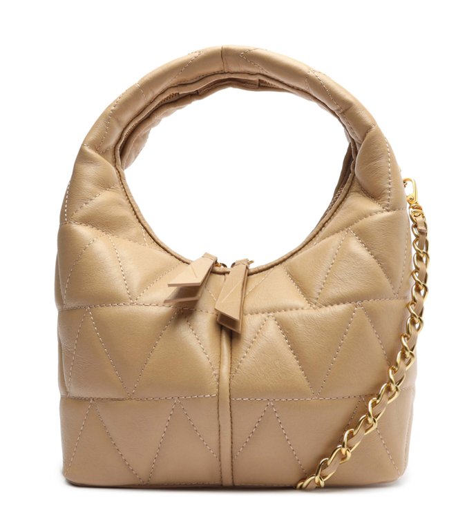 Bolsa Tiracolo Pequena Wanted Couro Matelassê Bege
