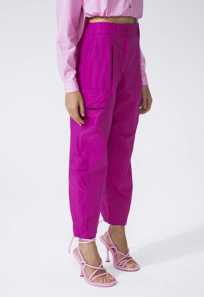 Calça Cargo Violeta Tricoline Rosa
