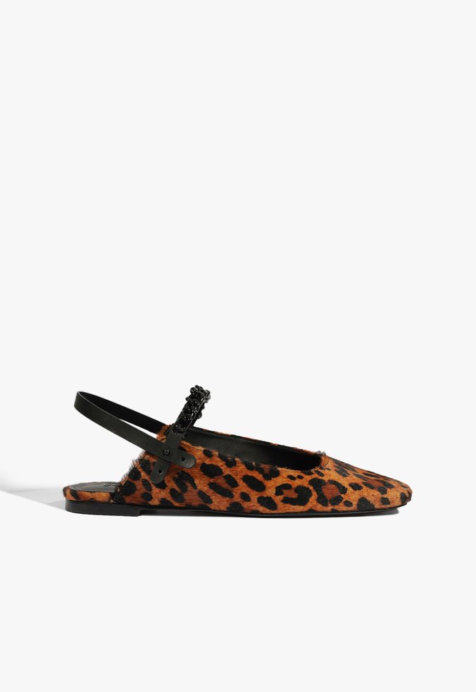 Slingback Cool Flats Couro Animal Print