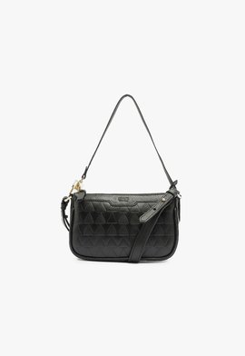 Bolsa Tiracolo Média Triangle Grained Couro Preta