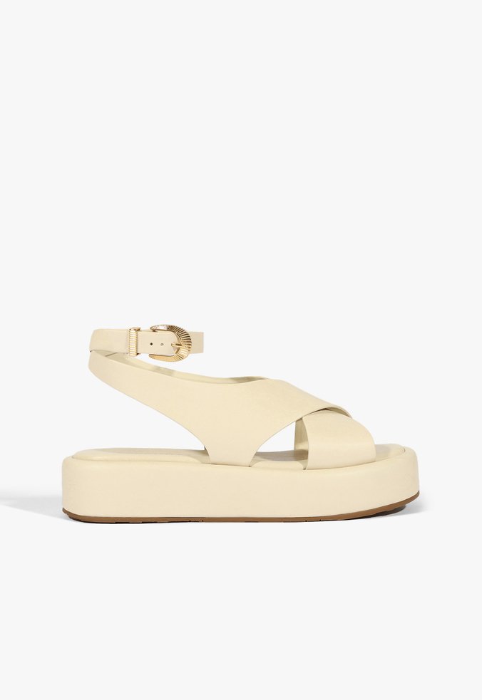 Sandália Papete Cruzada Couro Off White