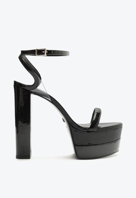 Sandália Meia Pata Salto Alto Vinil Preta