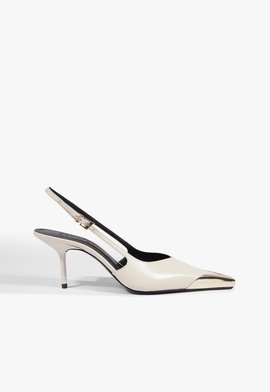 Slingback Biqueira de Metal Couro Branco