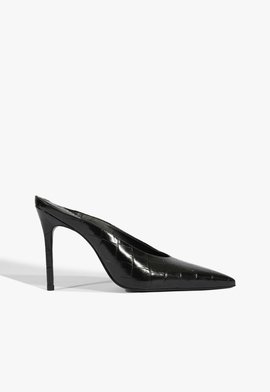 Mule Fresh Boho Salto Fino Alto Couro Preta