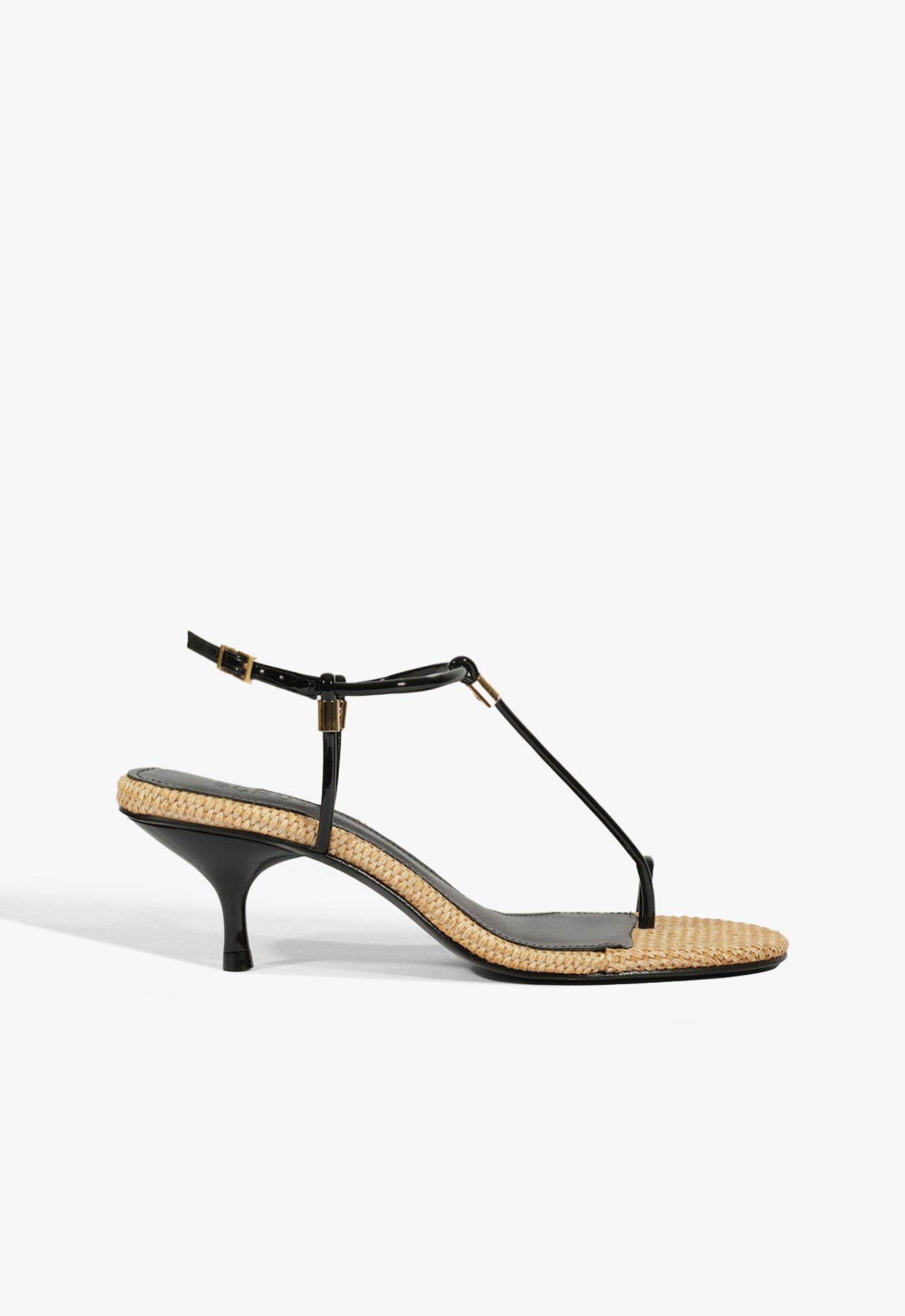 Sandália Salto Kitten Elsha Couro Ráfia Preta | Schutz
