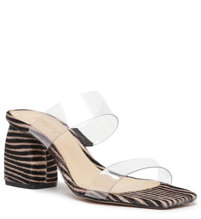 Sandália Mule com Salto Vinil Animal Print Sandália Mule com Salto Vinil Animal Print