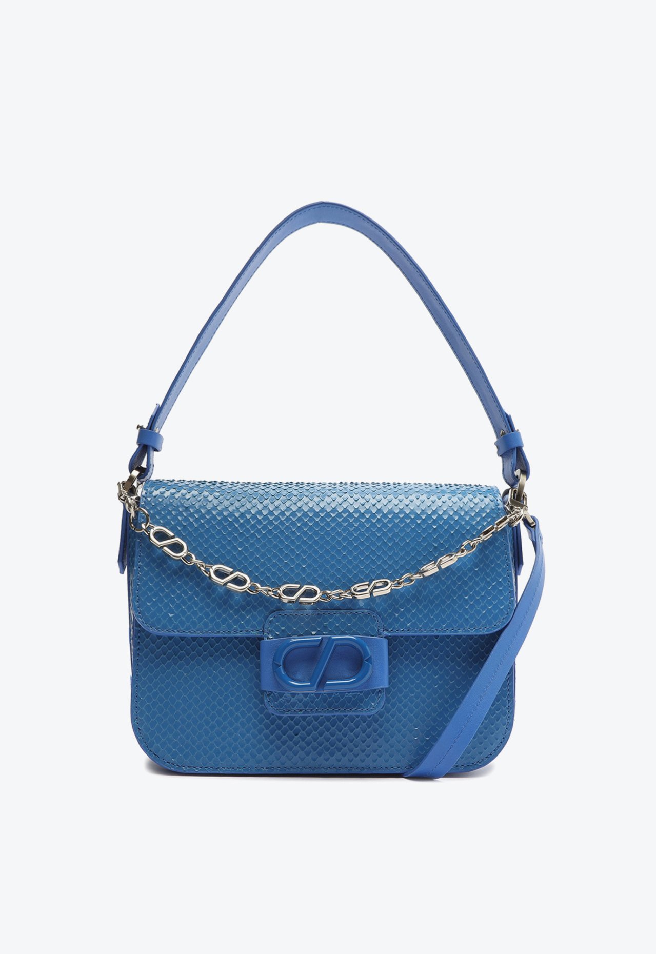 Bolsa Tiracolo Grande Twist Couro Snake Azul | Schutz
