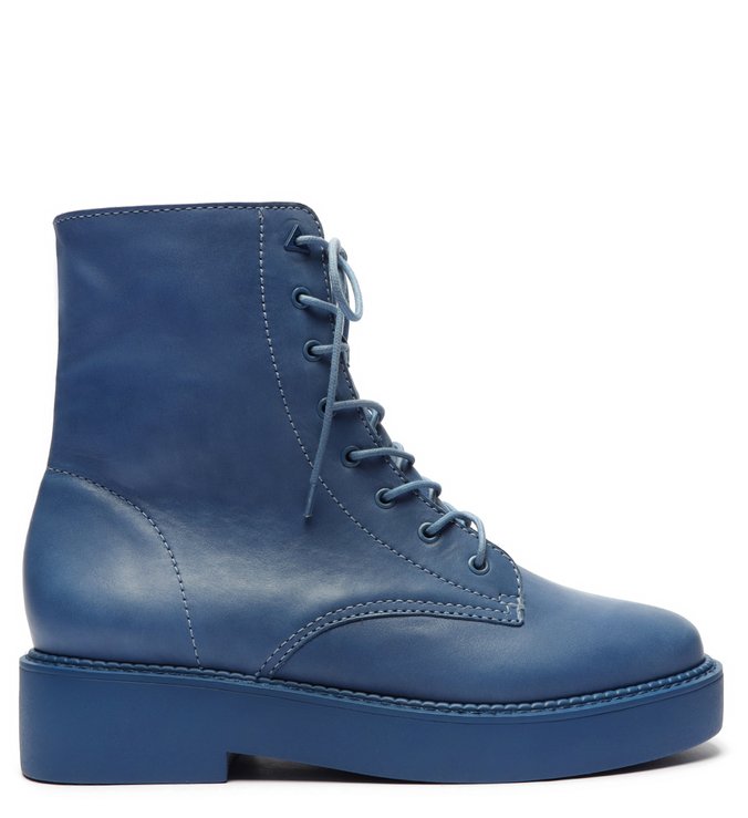 Bota Coturno Amarração Couro Azul