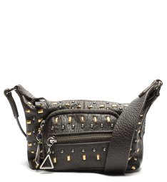 Bolsa Tiracolo Pequena Rocket Couro Tachas Cinza