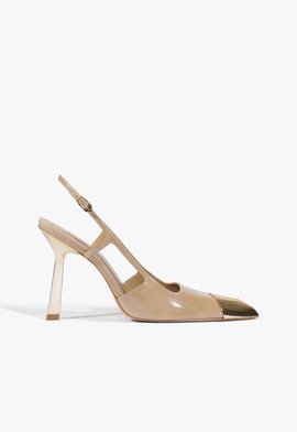 Scarpin Slingback Verniz Couro Marrom Claro