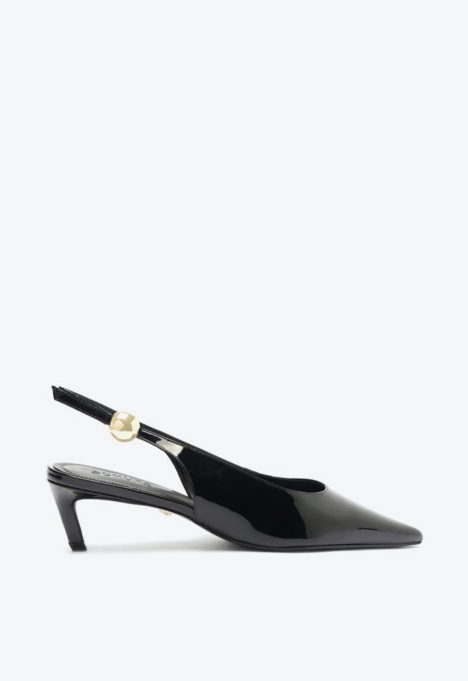 Sapato Scarpin Curve Heels Couro e Vinil Preto