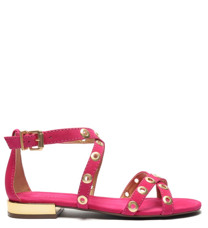 Sandália Rasteira Tachas Rosa