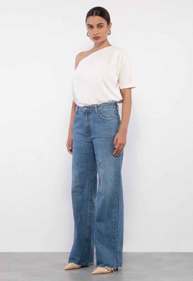 Calça Wide Leg  Hot Fix Jeans