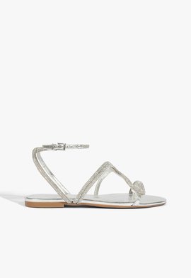 Rasteira Brilho Couro Prata