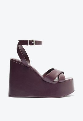Sandália Hilda Wedge Couro Roxo