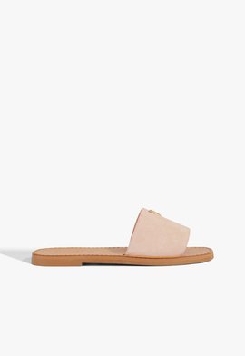 Sandália Rasteira Slide Couro Rosa