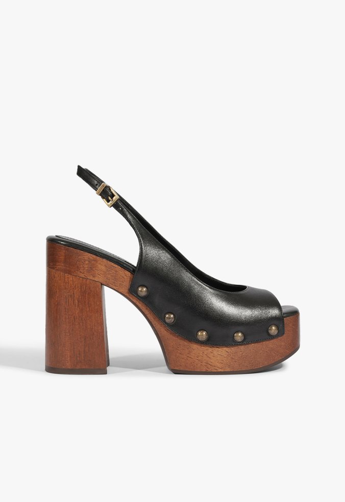 Clog Slingback Couro Preta
