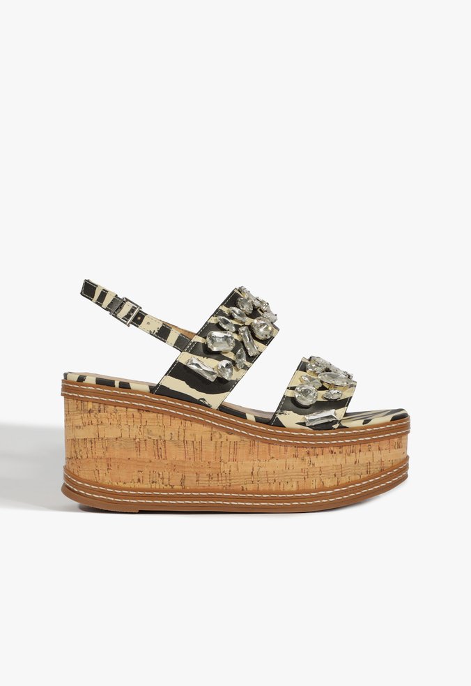 Sandália Plataforma Cortiça Glam Zebra