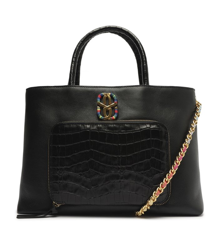 Bolsa Tote Grande Rainbow Couro Croco Preta