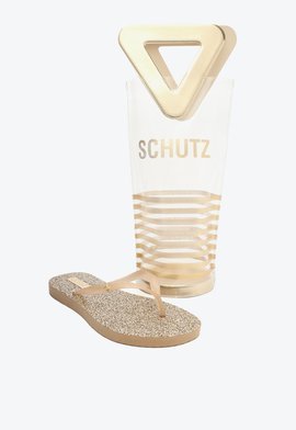 Kit Chinelo Glitter Bolsa Vinil Dourada