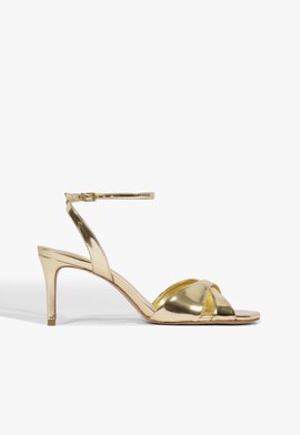 Sandália Salto Fino Médio Dourada