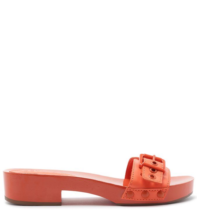 Sandália Slide Fivela Couro Laranja