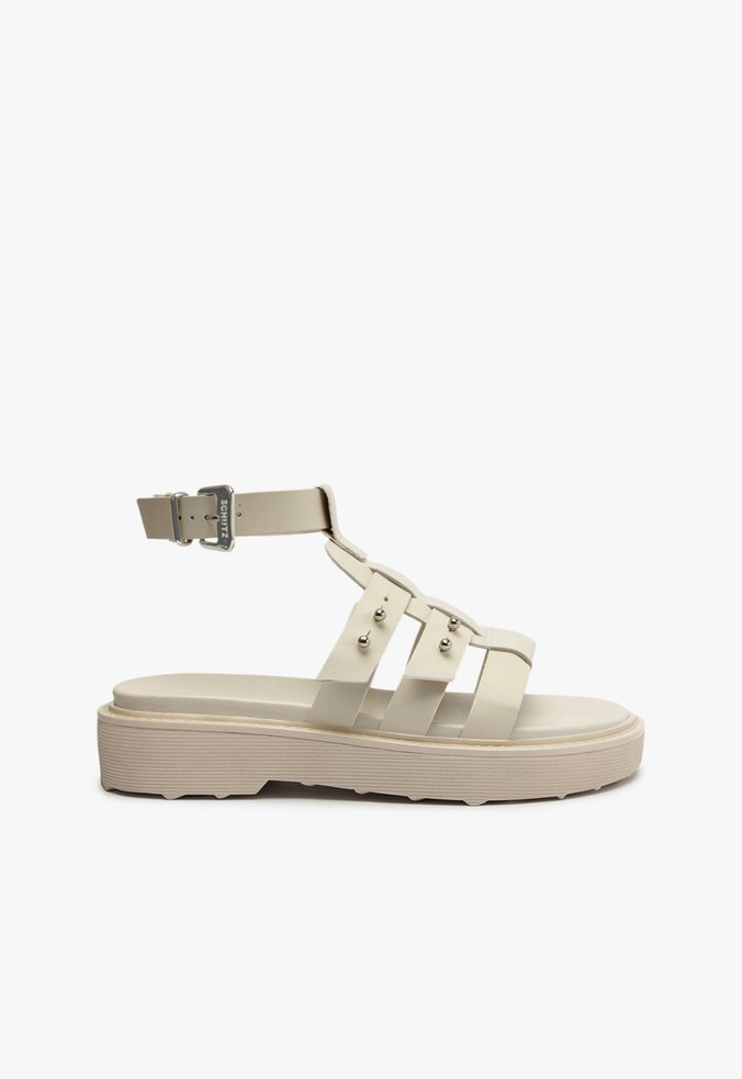 Sandália Papete Tiras Couro Off White