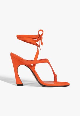 Sandália Salto Amarração Maisie Nobuck Laranja