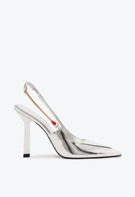 Scarpin Slingback Salto Alto Verniz Prata