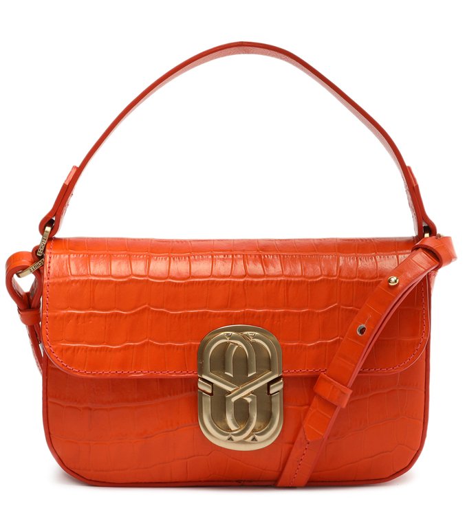 Bolsa Tiracolo Ssnaps Couro Croco Laranja