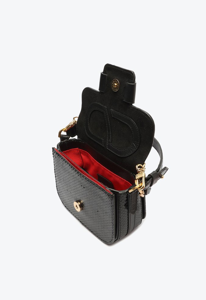 Bolsa Tiracolo Média Twist Couro Snake Preta Bolsa Tiracolo Média Twist Couro Snake Preta