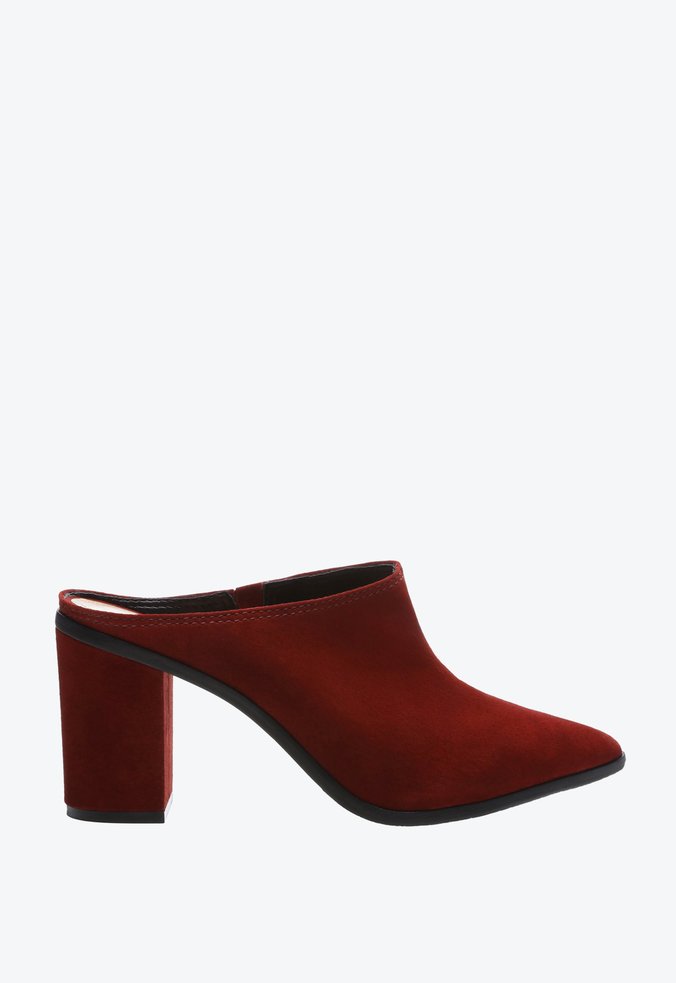Sapato Mule Nobuck Salto Bloco Vermelha