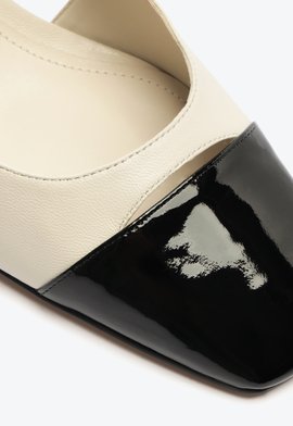 Sapato Scarpin Slingback Salto Bloco Branco Preto