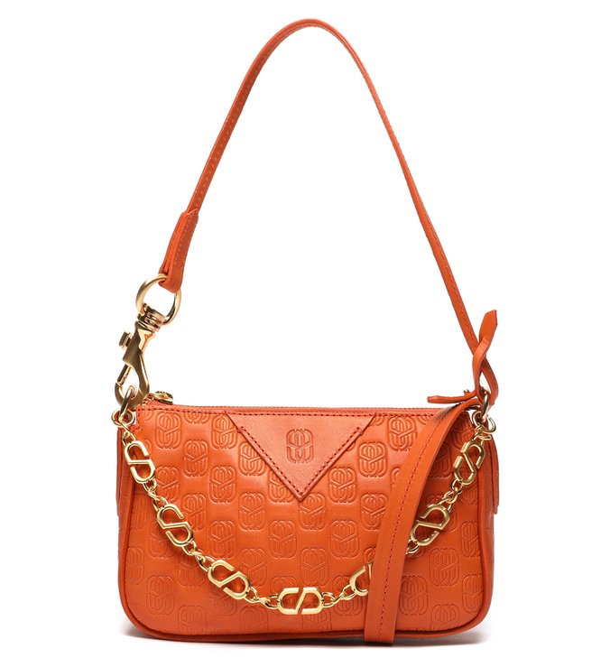 Bolsa Tiracolo Baguette Emblem Couro Laranja