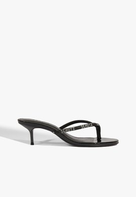 Sandália Tiras Salto Médio Cristal Preta