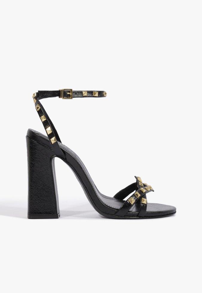 Sandália  Studs Bloco Couro Preta