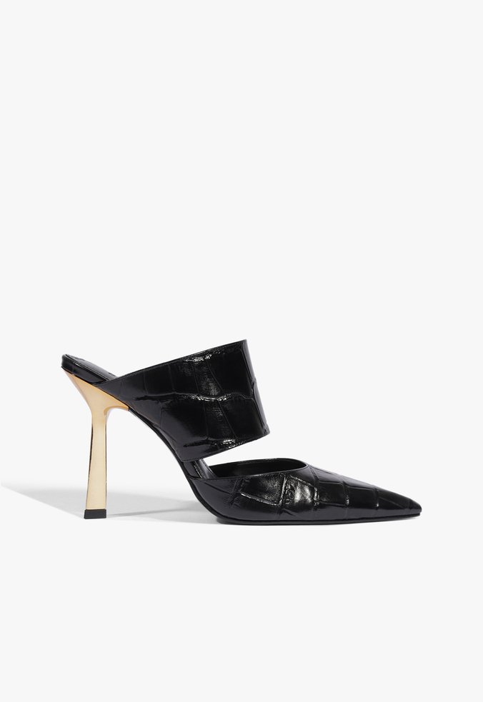 Mule Fechada Salto Alto Wild Croco Preto