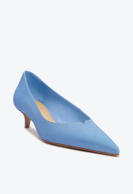 Sapato Scarpin Salto Baixo Ines Camurça Azul Claro