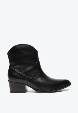 Bota Salto Bloco Couro Western Preta